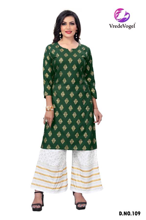 Vv Rimi Ethnic Wear Rayon Gold Print Kurti With Bottom Collection